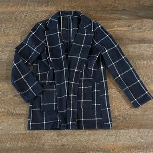 Navy blue plaid cardigan coat medium